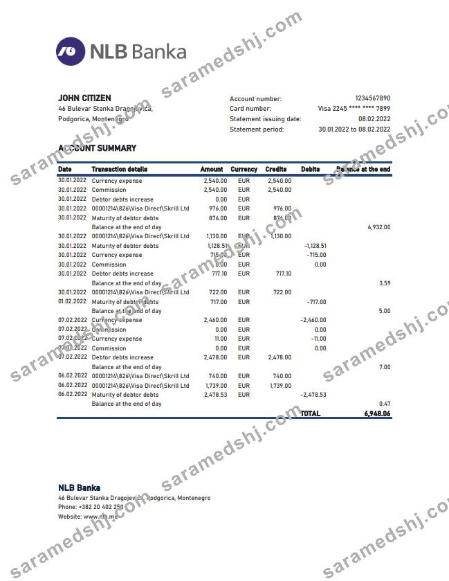 Montenegro NLB Bank statement xls